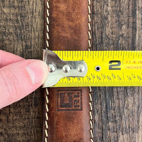 VTG Ralph Lauren Chaps Leather Belt Contrast Stitching Distressed Size 42 Brown - Picture 14 of 16